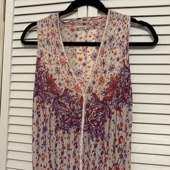 Poupette St. Barth White/Purple/Red Stars & Moons Print Tiered Dress Medium - Picture 2 of 6